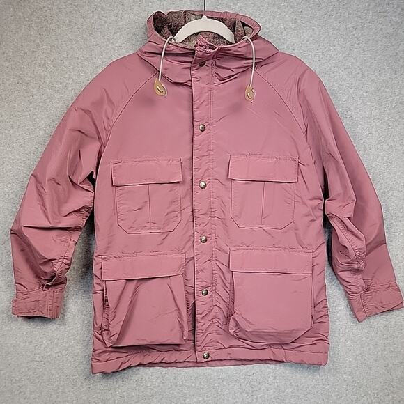 Vintage LL Bean Jacket Coat Sz M Pink Baxter State Parka Hooded Plaid Wool Lined - Picture 2 of 16